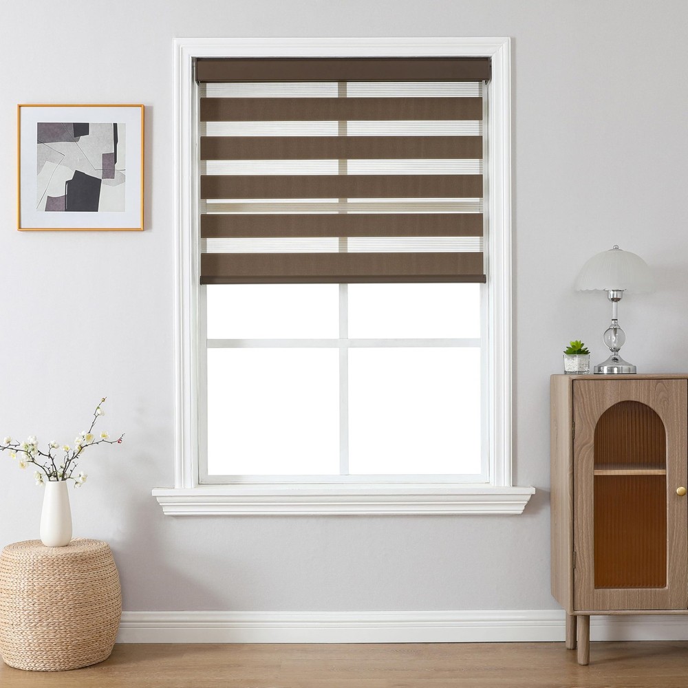 Cordless Zebra Blinds for Windows, Dual Layer Light Control Window Blinds wit...