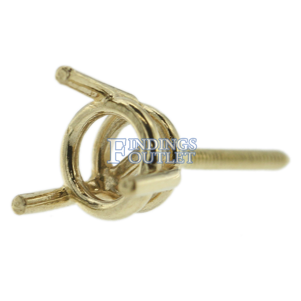 14k Yellow Gold Round Wire Basket Stud Earring Mounting Setting Screw Back Post