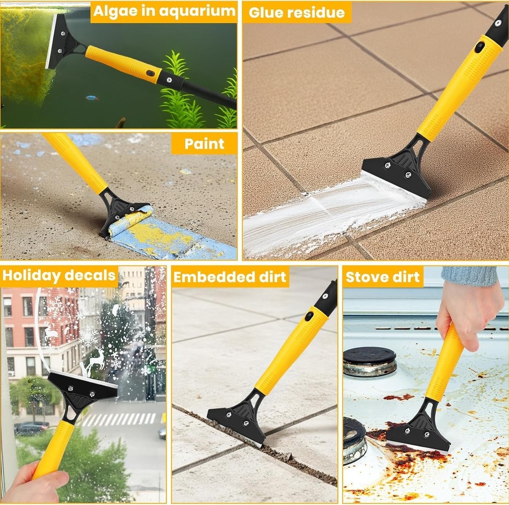 Versatile Heavy Duty Floor Scraper - 44.5” Handle & 10 Razor Replacement Blades