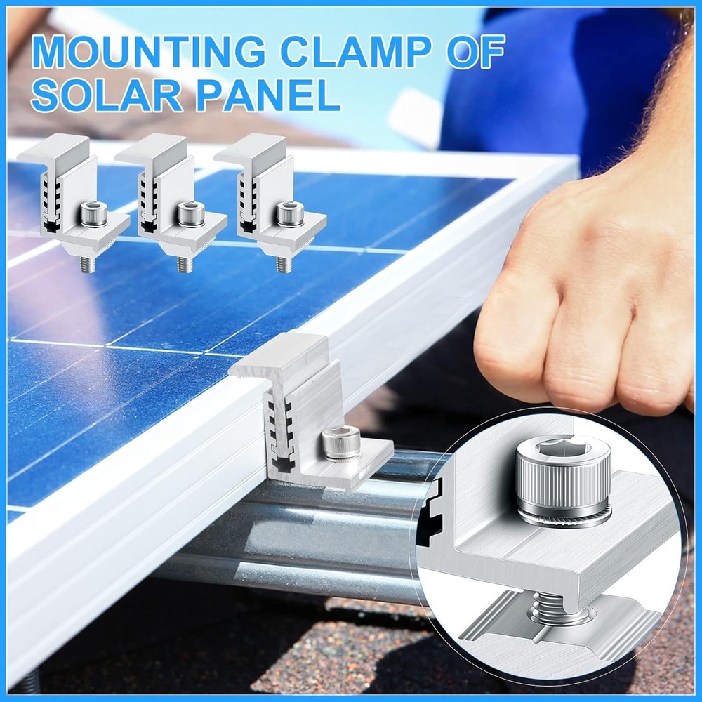 28 Pack Solar Panel End Clamp Mounting Z Bracket Mid Clamps