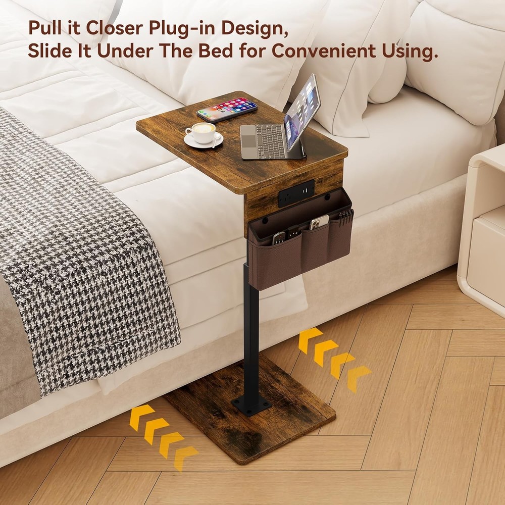 Sofa Armrest Tray Table Couch 360° Swivel Height Adjustable Side Table Small