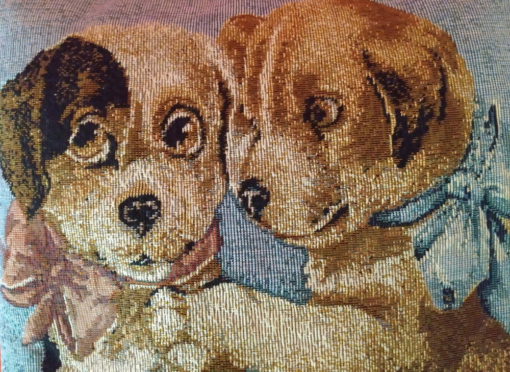 Two Puppies Square Accent Pillow