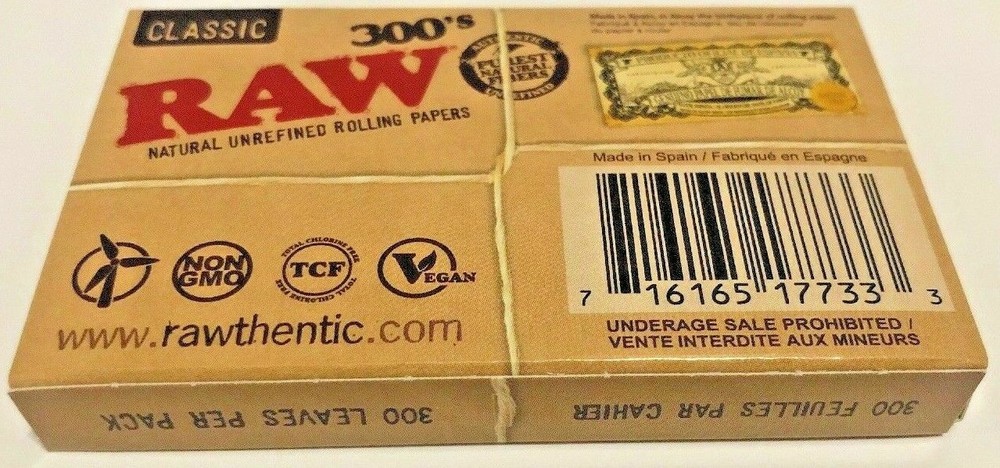 Raw 300's Classic Authentic Rolling Papers 1.25" **FREE SHIPPING**