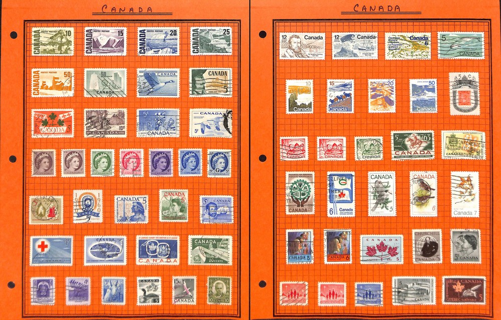 Canada Stamp Collection on 21 Quad & Stock Pages, Nice Selection