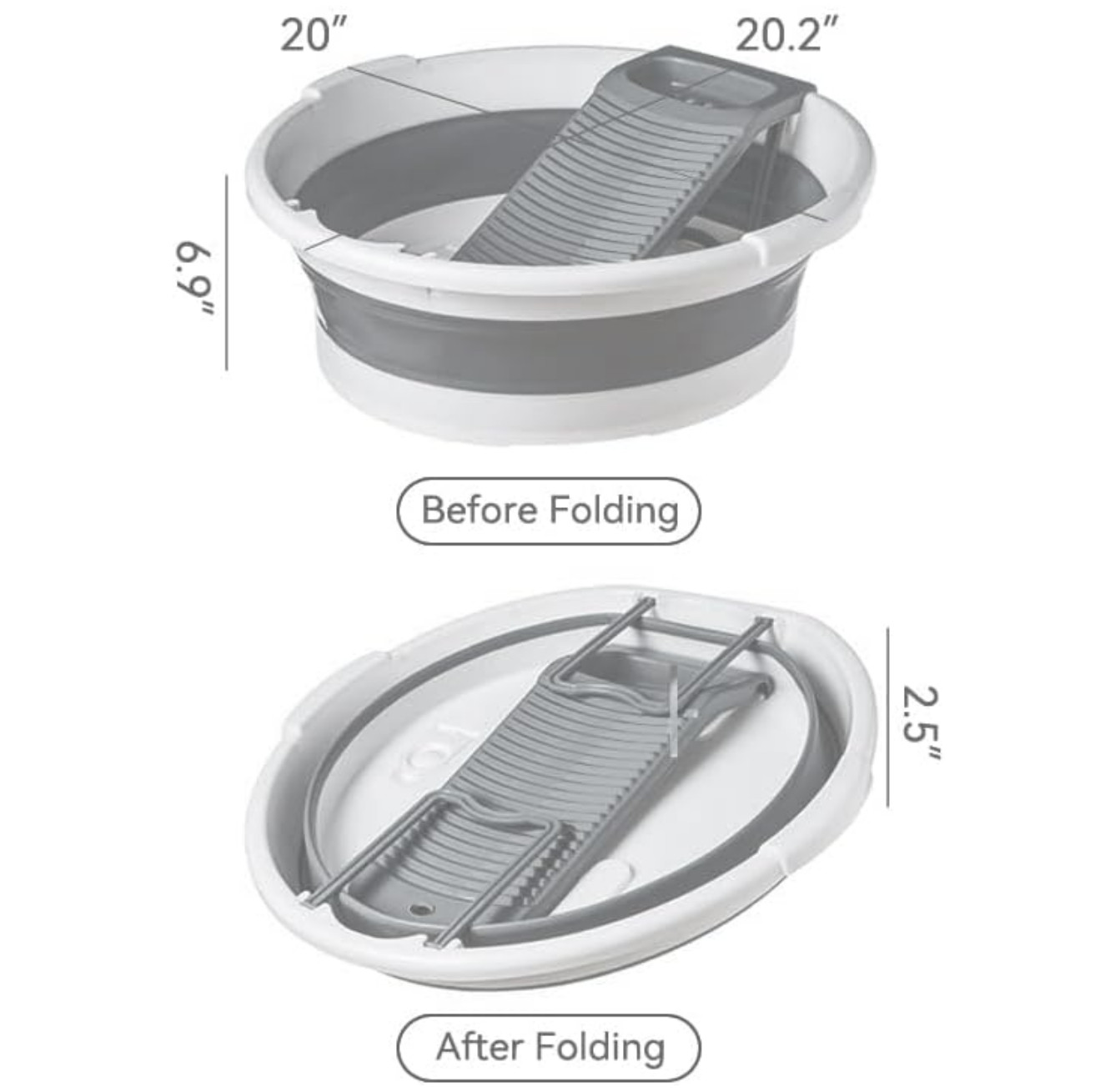 Collapsible Washboard Basin for Clothes, Portable Foldable Laundry Tub (Gray)