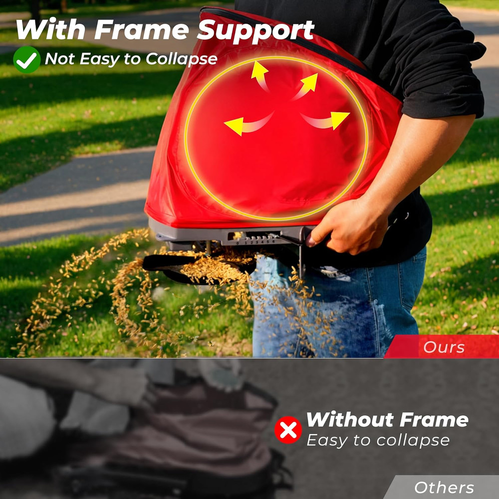 Handheld Seed Spreader with 25lb Bag, Frame Support, Flow Control, Enclosed Gear