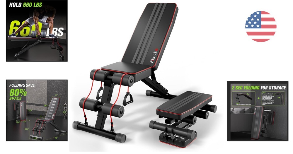 Multi-Functional Folding Weight Bench - 660 lbs Capacity for Safe Home Workouts