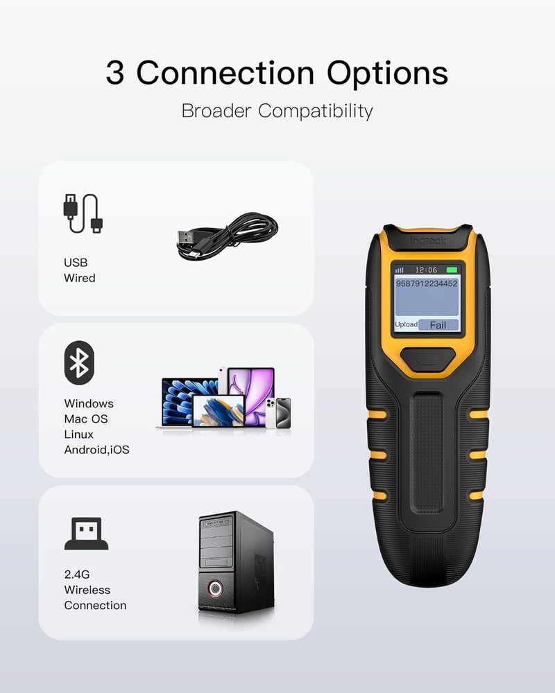 Inateck Barcode Scanner Bluetooth 1D 2D QR Code Scanner Kabellos 2.4GHz Portable