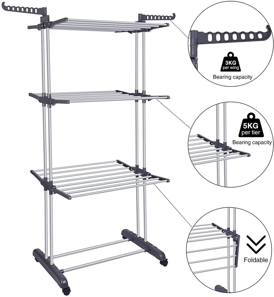 Rolling Clothes Drying Rack Laundry Rack Foldable Tendedero Para Secar La Ropa