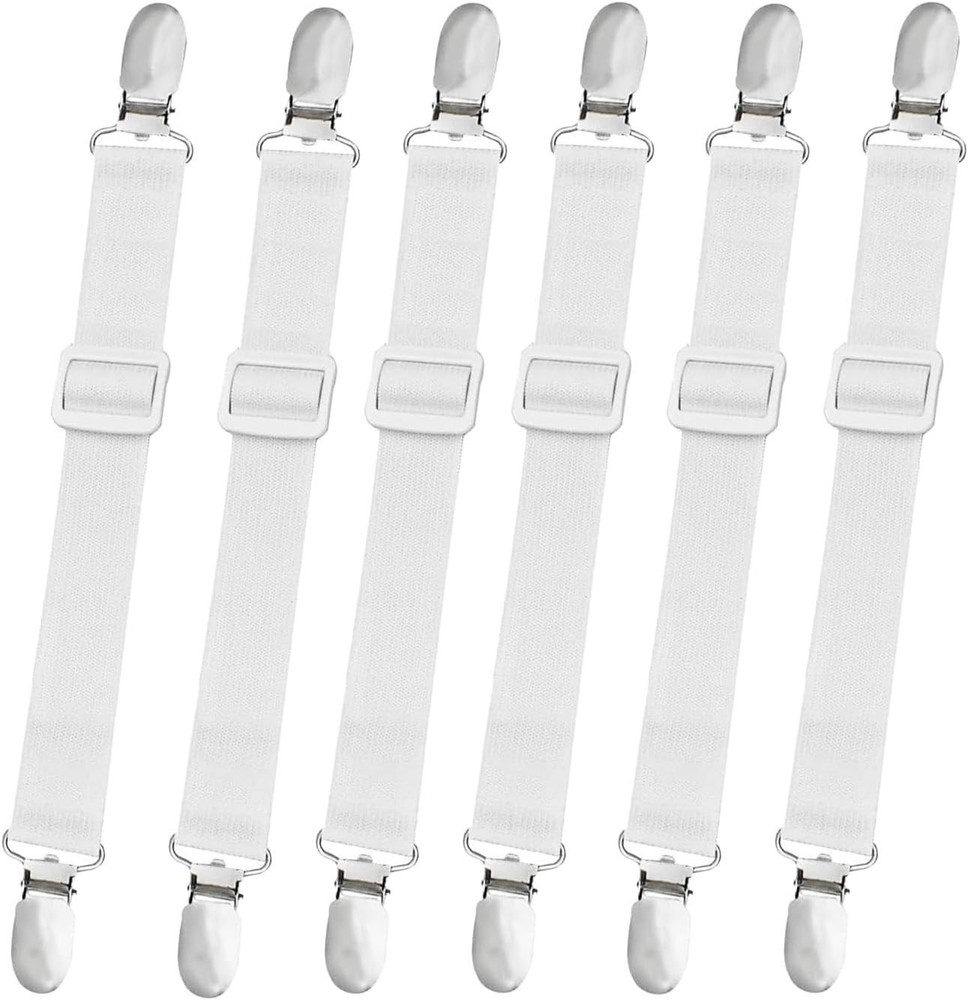10 pcs White Adjustable Bed Sheet Straps,Bed Sheet Clips, Elastic Bed Fitted She