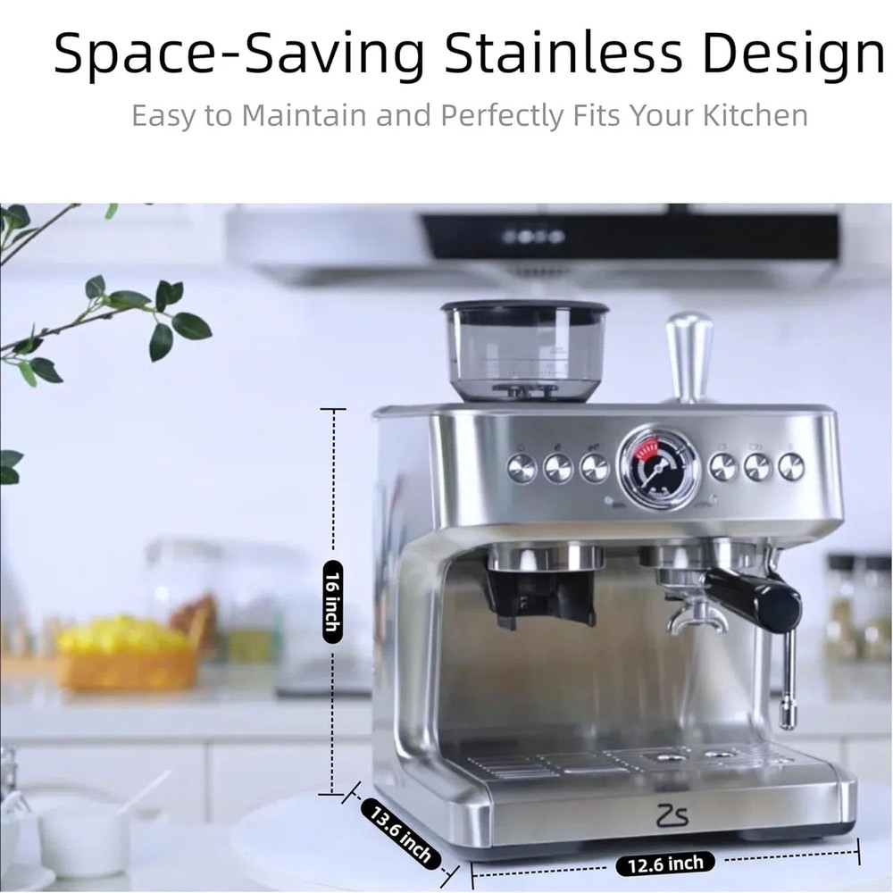 Espresso Machine with Grinder 20 Bar Semi-Automatic Coffee Maker PID Control