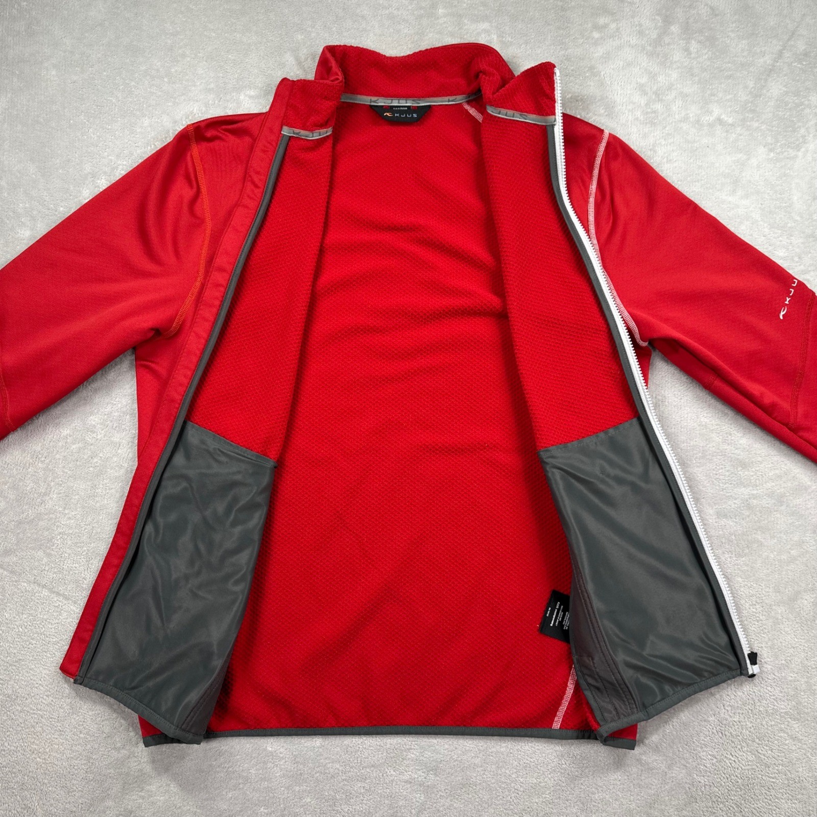KJUS Denholm Jacket Men XL Red Full Zip Lightweight Technical Midlayer Outdoors
