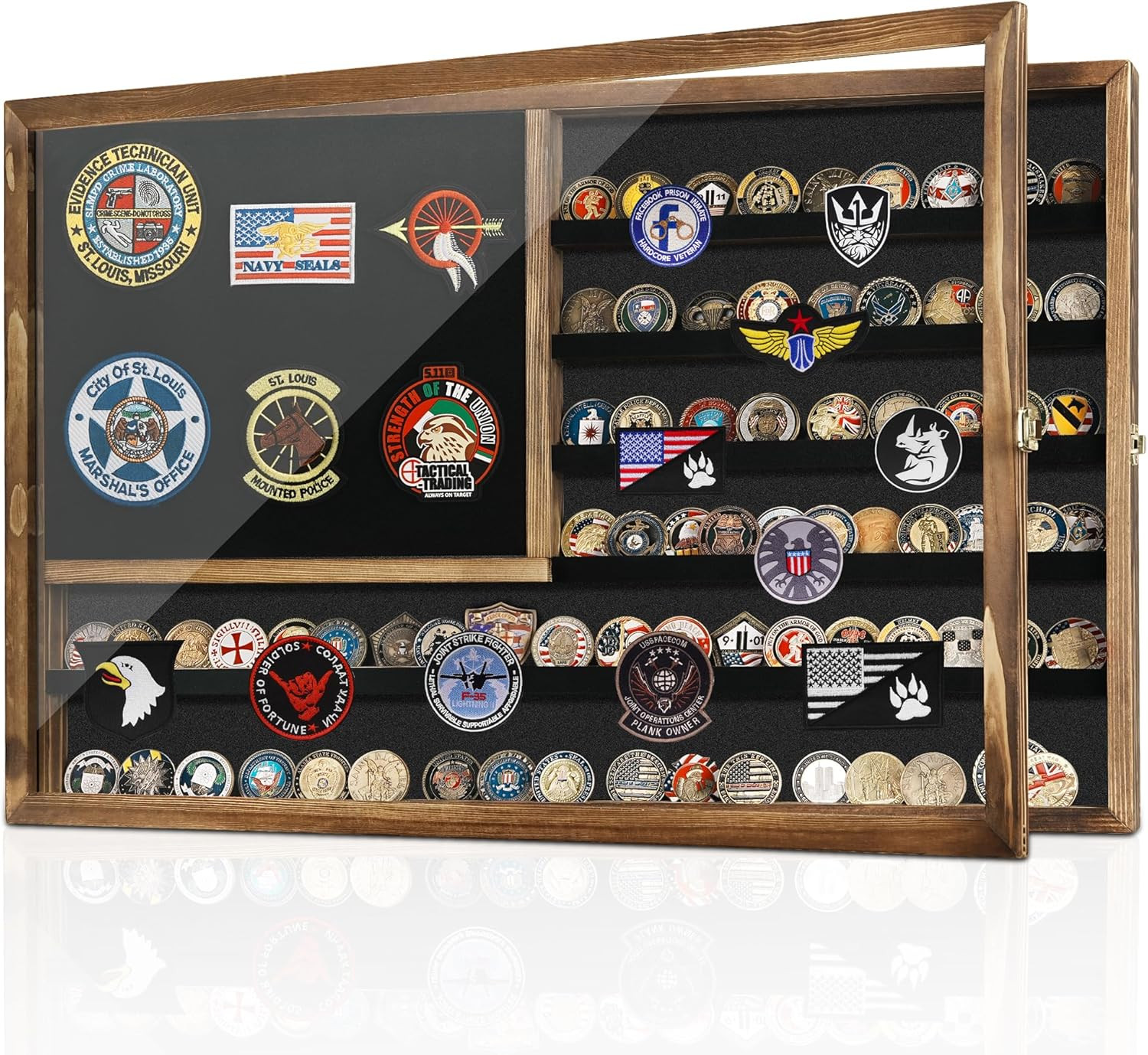 Challenge Coin Display Case, 27.6"X 18.1"Lockable Military Coin Holder with Remo