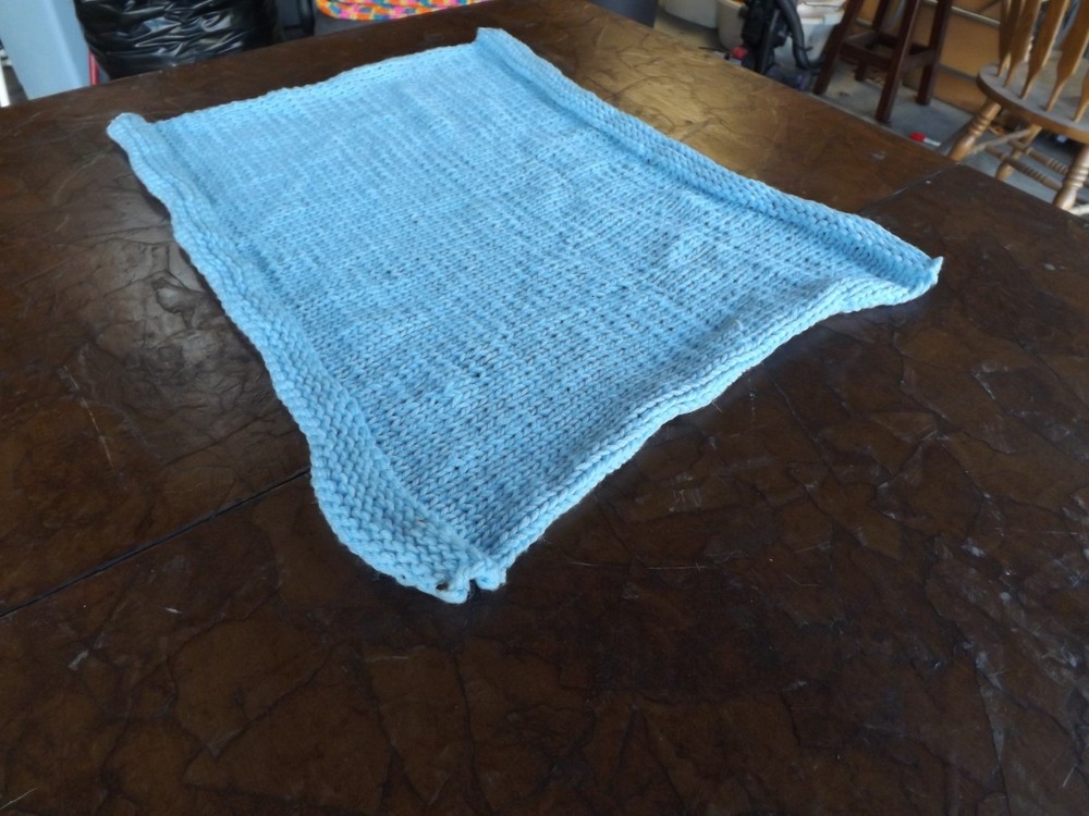 VINTAGE SMALL BLUE AFGHAN APPROX. 30 X 22