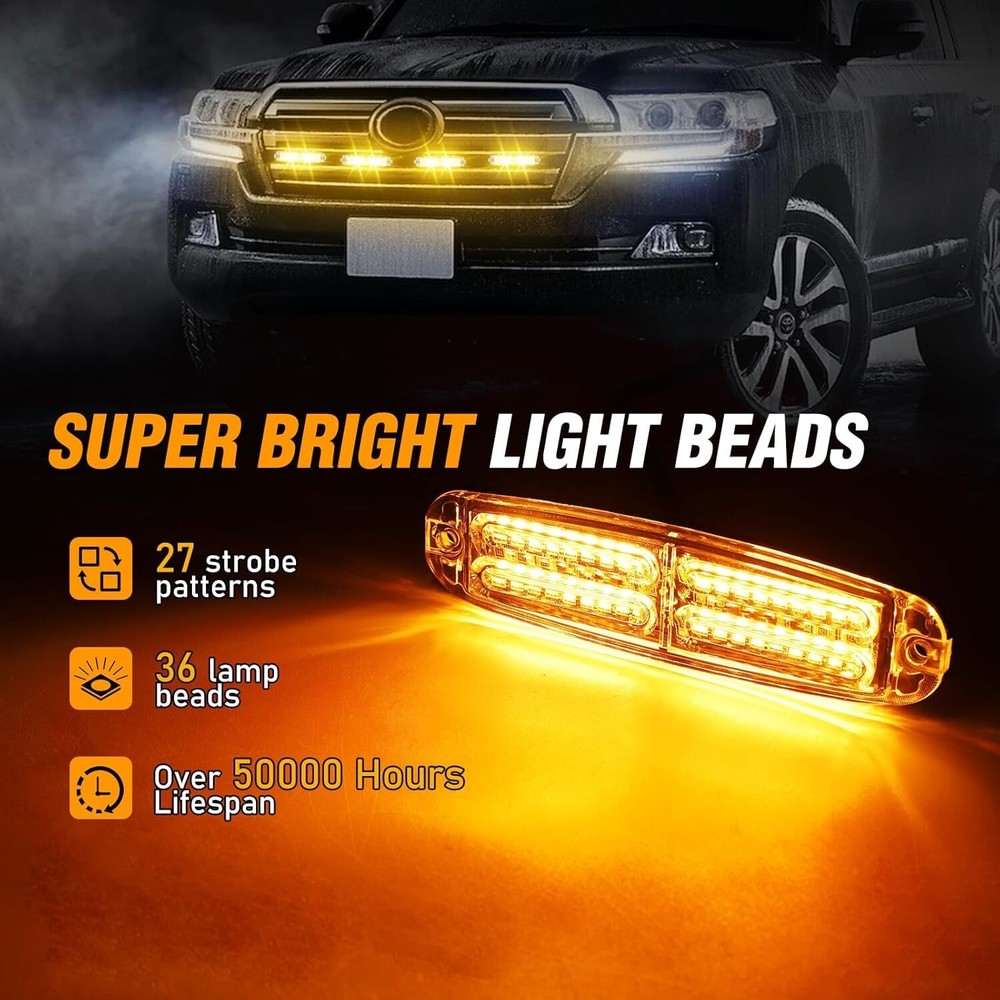 Amber Strobe Lights Kit for Trucks,Sync Feature Emergency Strobe 4 PCS