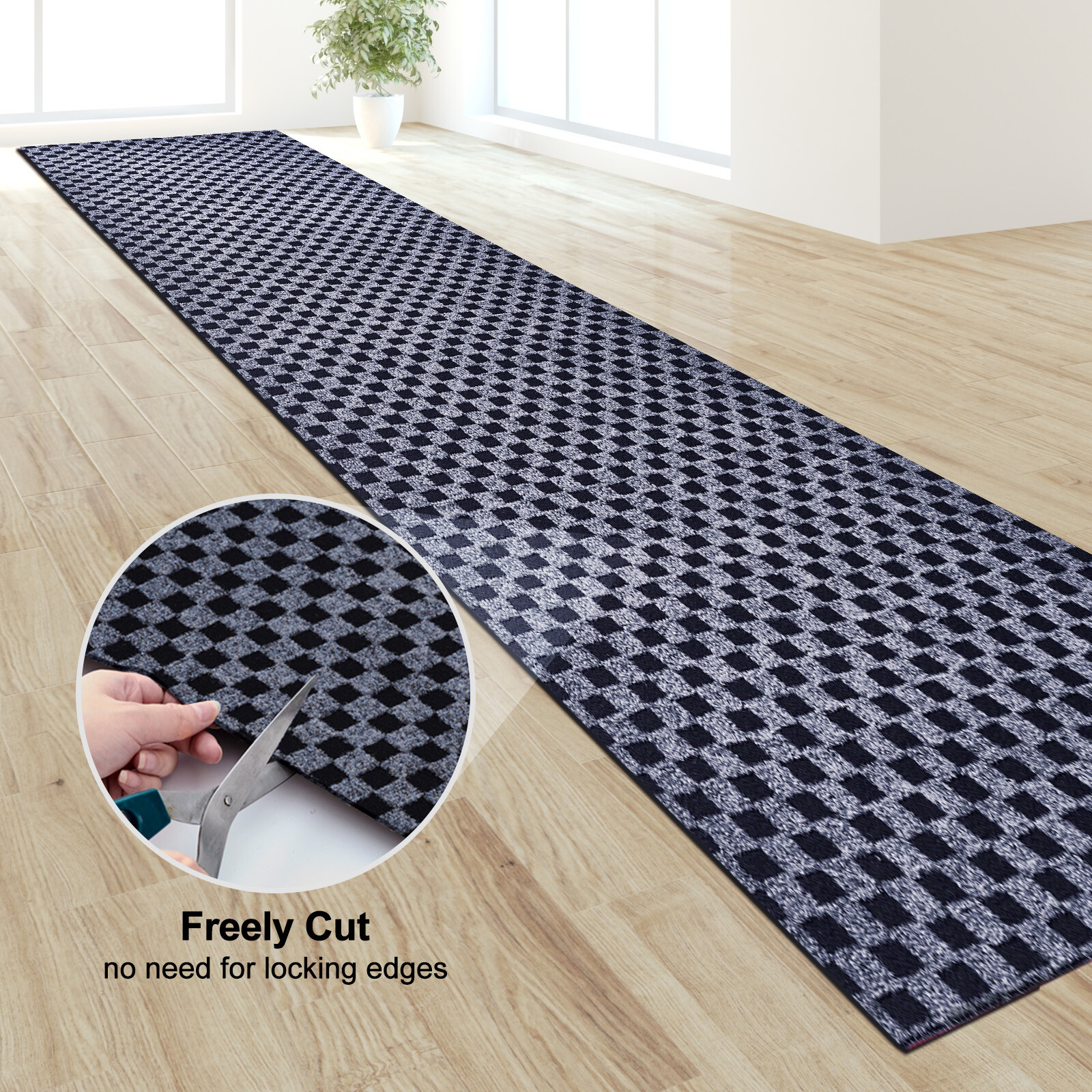 Runner Rug Hallway Non Slip Rubber Back Custom Size as Carpet Doormat Checkered