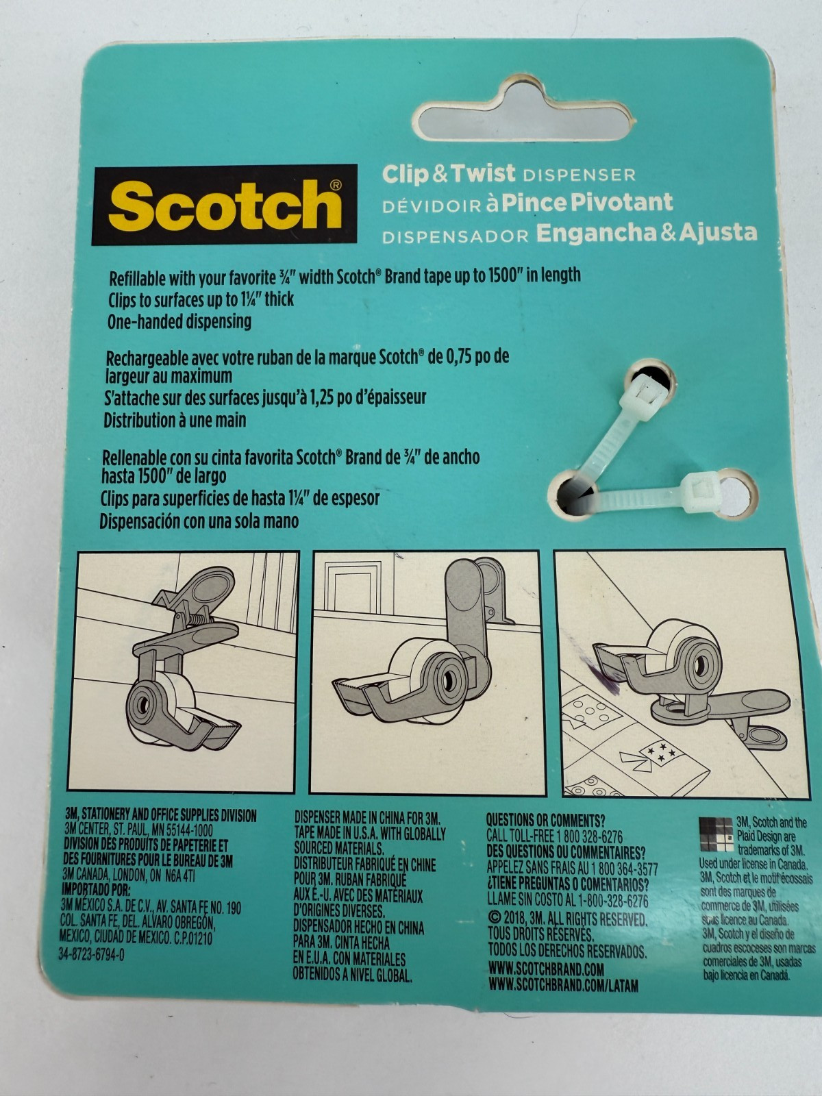 Scotch Clip and Twist Desktop Tape Dispenser Grey Portable Gray with 350" Tape