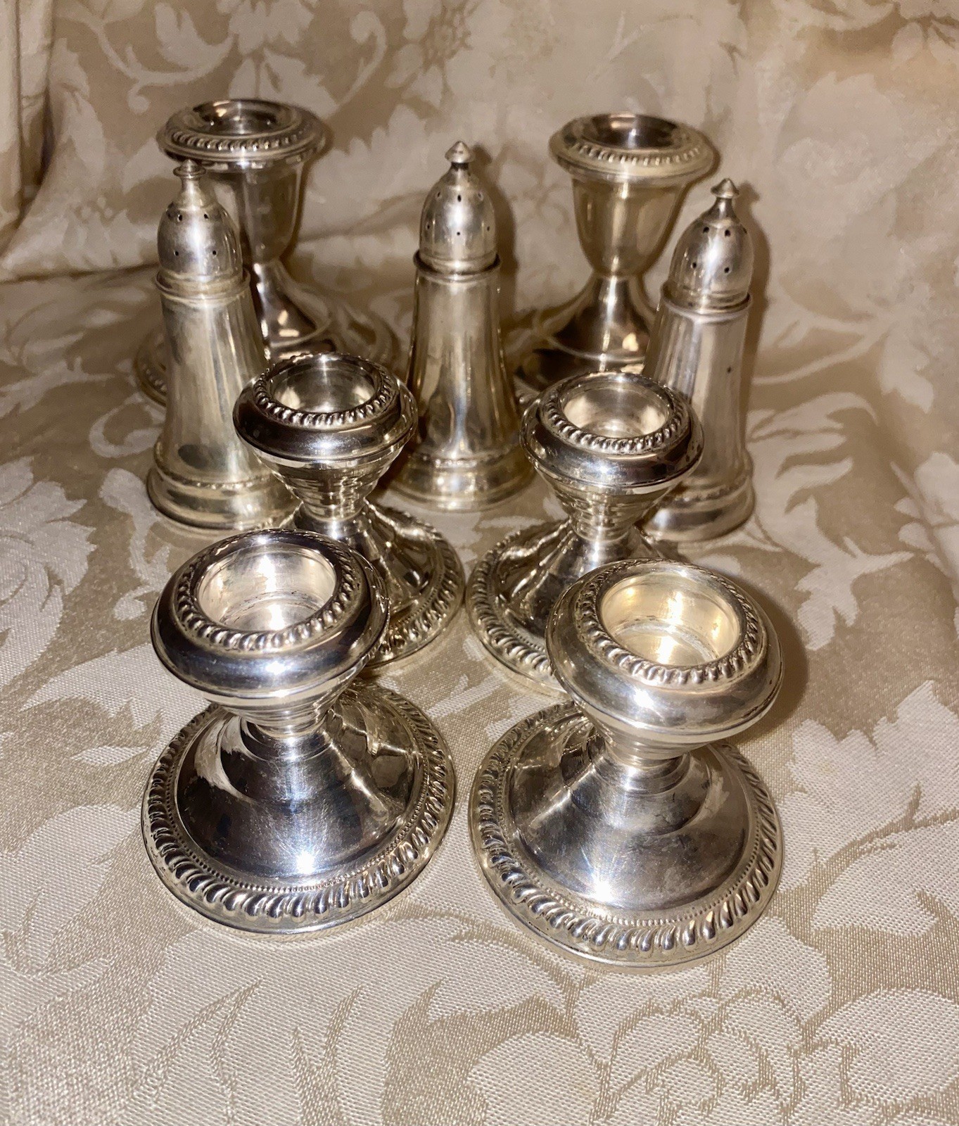 Sterling Silver Candle Holders & Salt & Pepper Shakers 1061 Grams