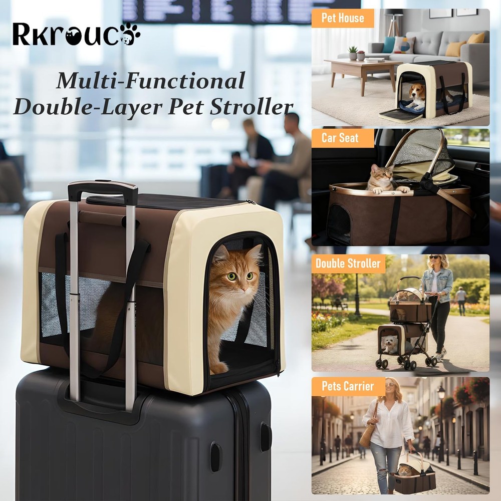 Foldable Double Pets Stroller for Dog Portable Cat Strollers for Small Medium...