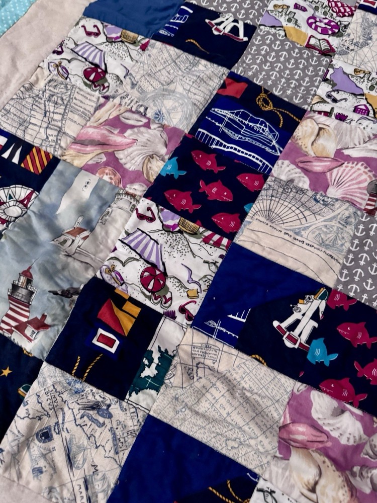 Handmade Lap Quilt 40x50 Nautical Themed Patchwork