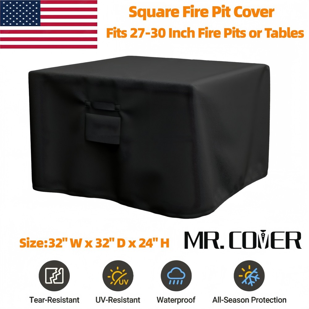 600D Square Fire Pit Cover 32"x32" Waterproof for 28"-32" Table Windproof