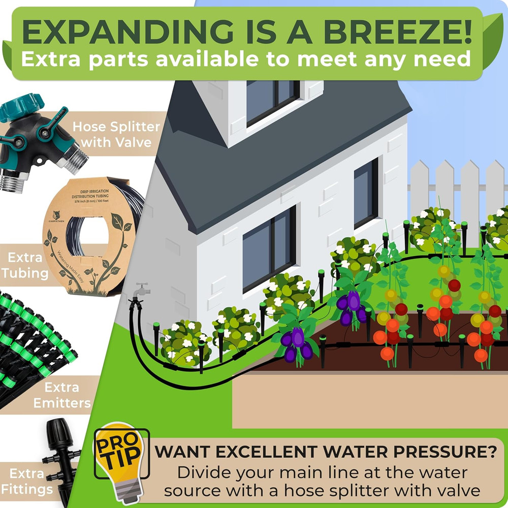 Drip Irrigation System Kit - Complete Premium Garden Watering System with Adjust