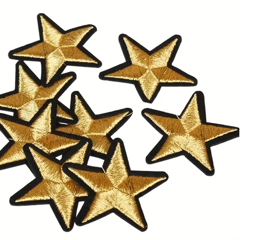 2" GOLD STAR - FIVE POINTED - Embroidered Iron On/Sew-On Patch