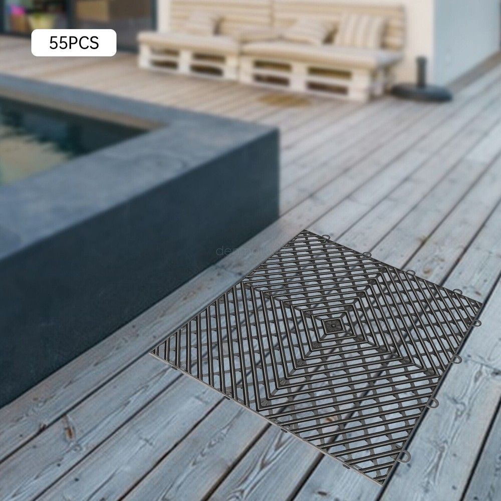 55PC Interlocking Deck Tiles - Slip-Resistant, Durable Black 12x12x0.5 Inch