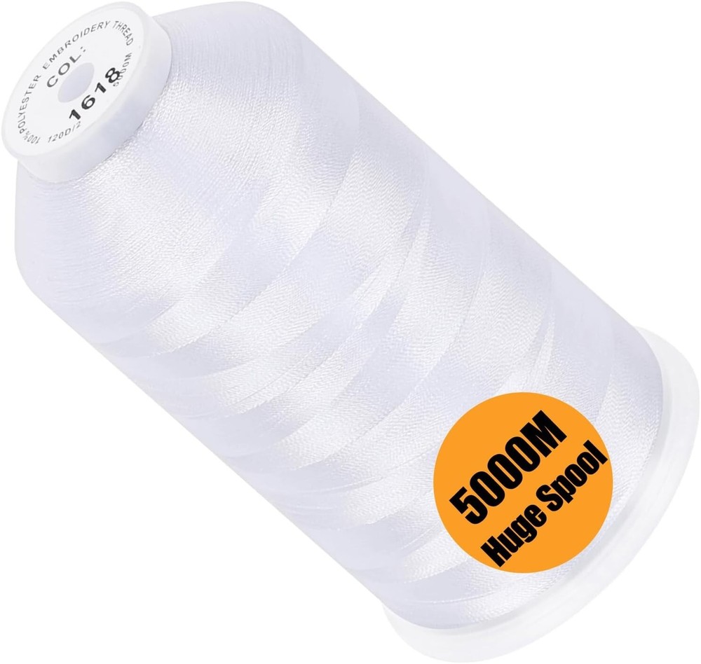 Versatile Single Huge Spool - 5000M 40WT Snow White Polyester Embroidery Thread