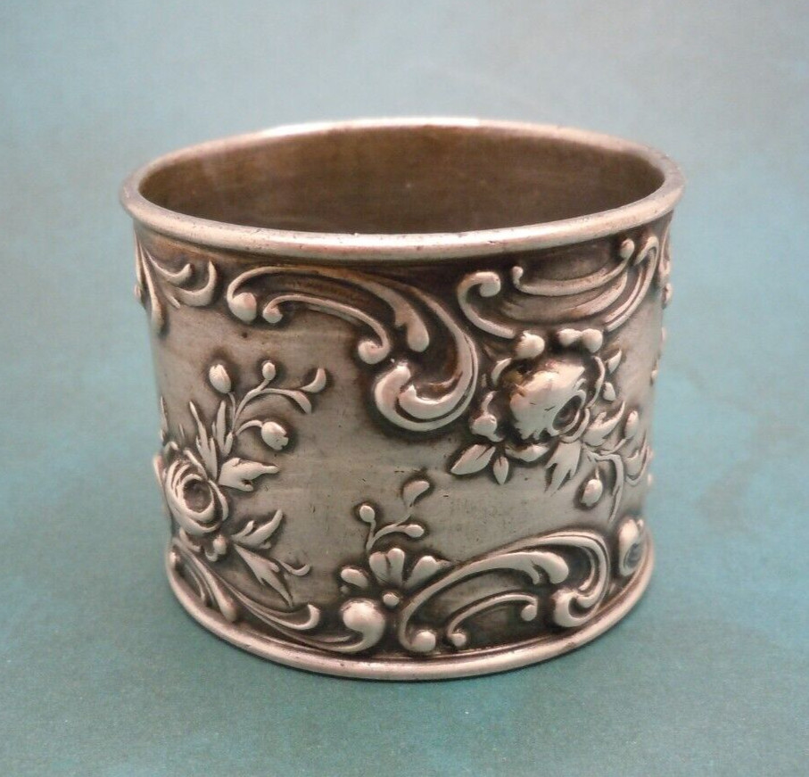 Vintage GORHAM Sterling Silver Rose Scroll Napkin Ring