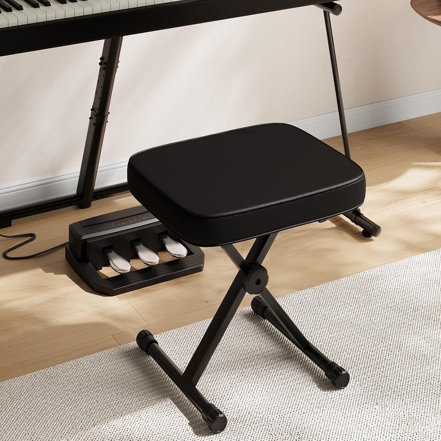 Adjustable Padded Keyboard Bench X-Style Collapsible Piano Guitar Stool Chair