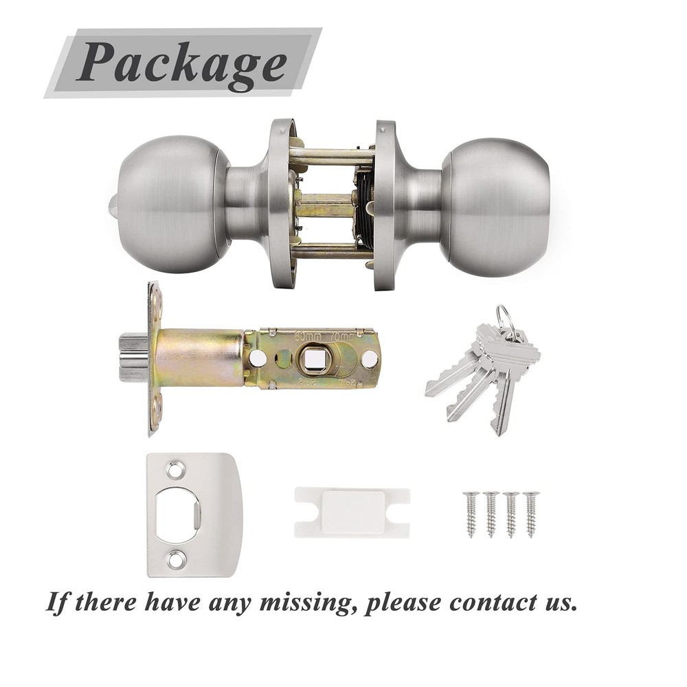 Probrico 2 Pack Keyed Alike Entry Door Knobs with Lock 2 Pack, Brushed Nickel