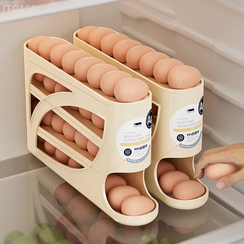 Rolling Egg Holder 4 Layer Refrigerator Storage Box Automatic Dispenser Organize