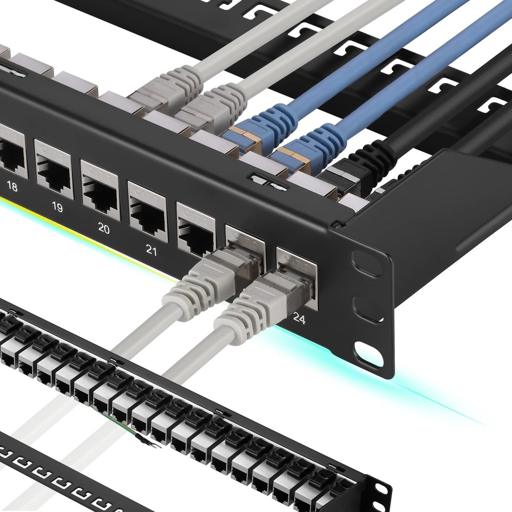 Rapink Patch Panel 24 Port Cat7 with Inline Keystone 10G Support, Coupler Pat...