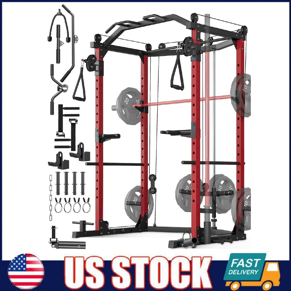 Power Cage Multi-Function Power Rack with Pulley System Home Gym Workout Machine