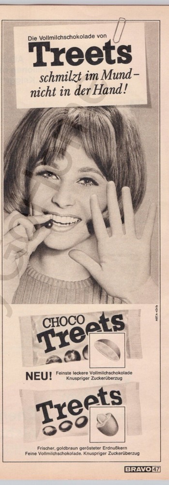 [German] Treets and Choco Treets Candy Clean Hands Print Ad 1966