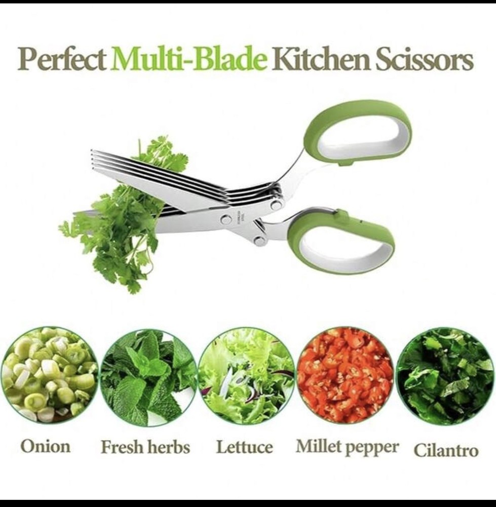 Herb Scissors 5-Blade Stainless Stee Multipurpose Kitchen Shears w/ Comb & Cover