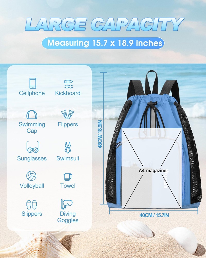 Mesh Swim Bag Drawstring Backpack Beach Backpack for Swimming, Pool, Gym, and...