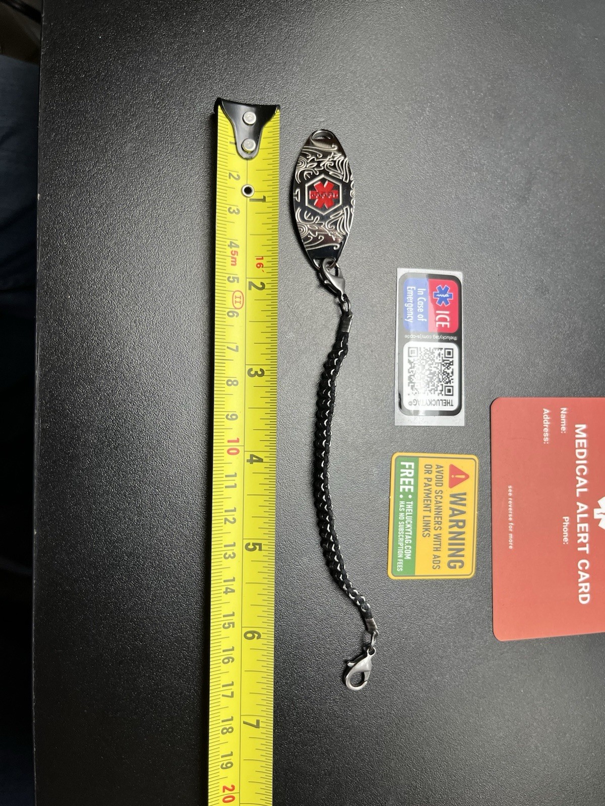 TheLuckyTag QR Code Medical Alert Bracelet Black Stainless NIB