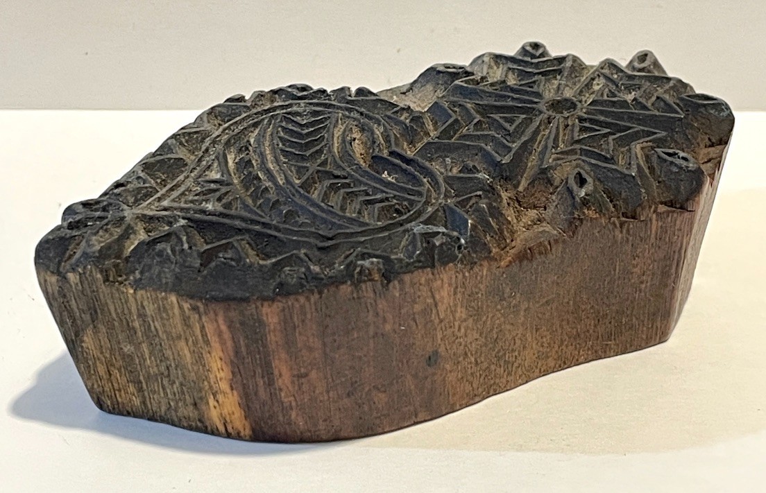 Vintage Heart Textile Printing Block Cross Star Hand Carved Wood 4.5" Long Stamp