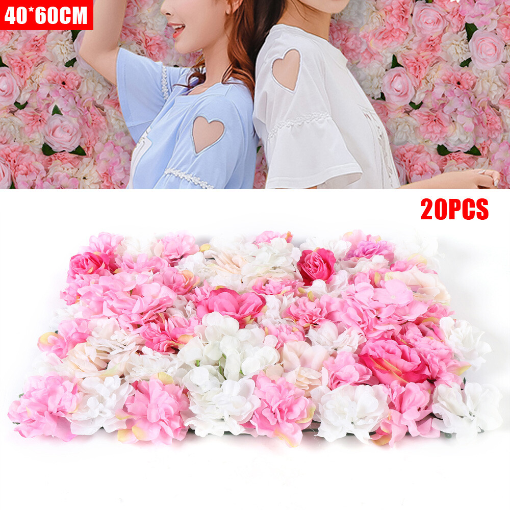 20Pcs Artificial Flower Wall Artificial Rose Panel for Wedding Proposal Venue