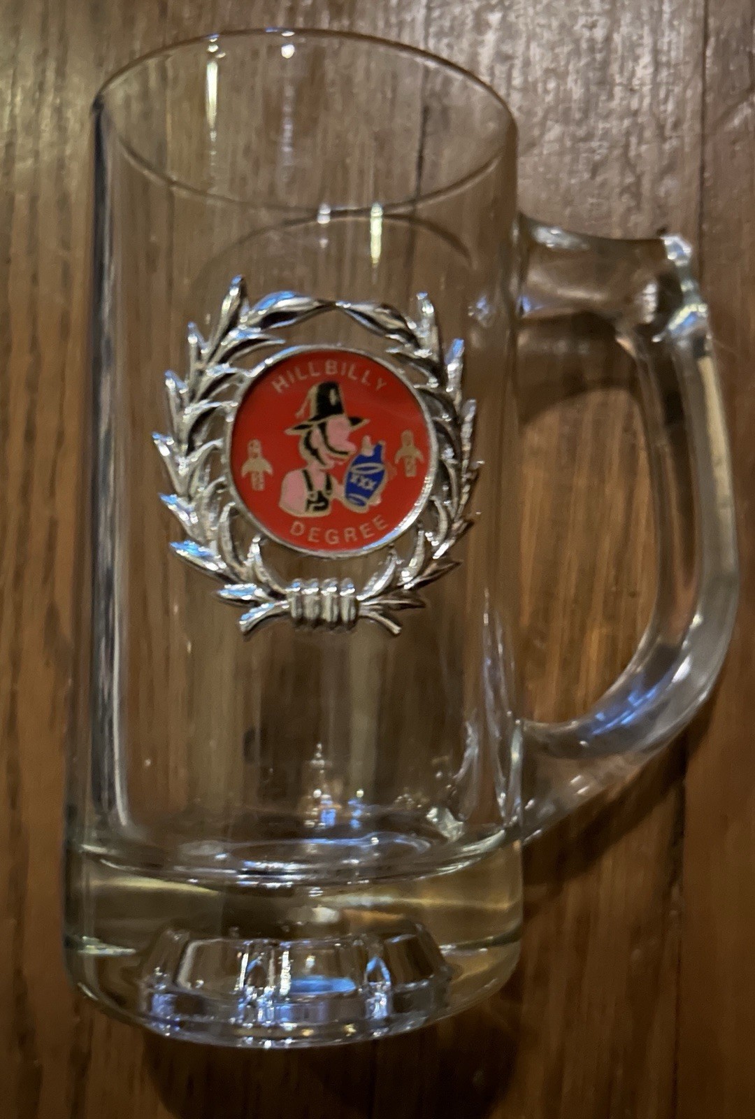 Nice Hillbilly Degree Beer Mug With Raised Applied Emblem Rare Vintage Glass