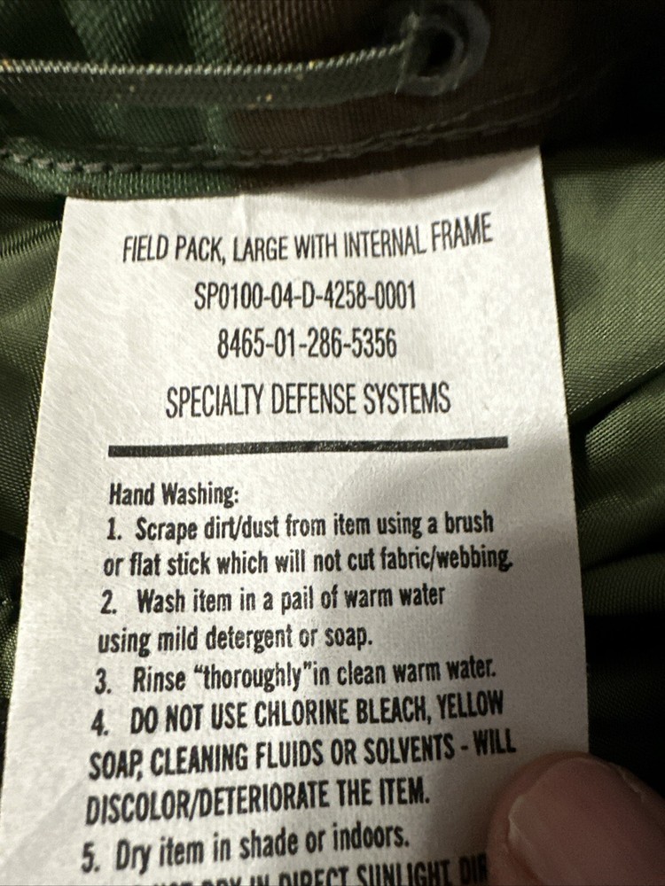 US Army Large Field Pack Internal Frame Special Defense Systems. Ex. Condition