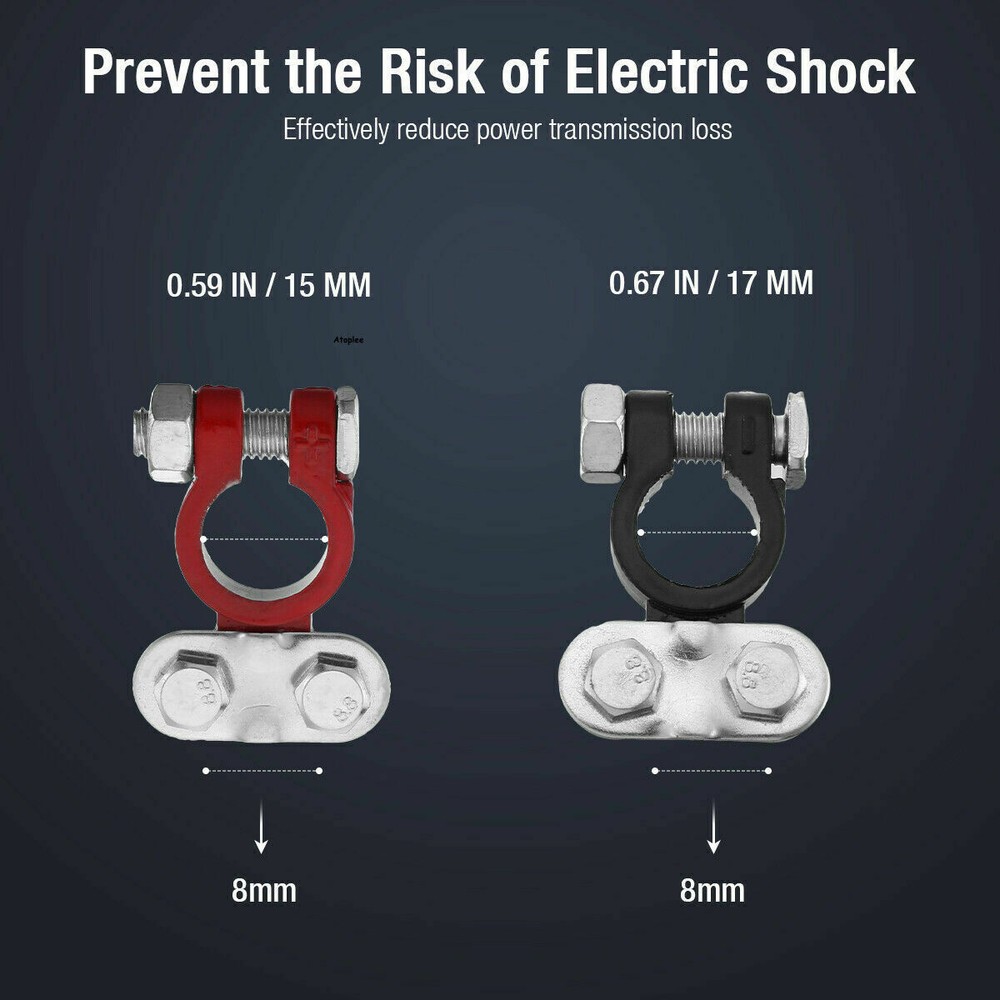 2PCS Negative & Positive Car Battery Cable Terminals Top Post Connectors Clamp