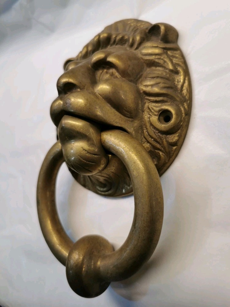 Vintage Solid Brass Round Lion's Face Door Knocker