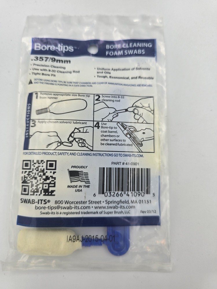 Swab-its Bore-tips .357/9mm Bore Cleaning Foam Swabs Fast Patchless Firearm