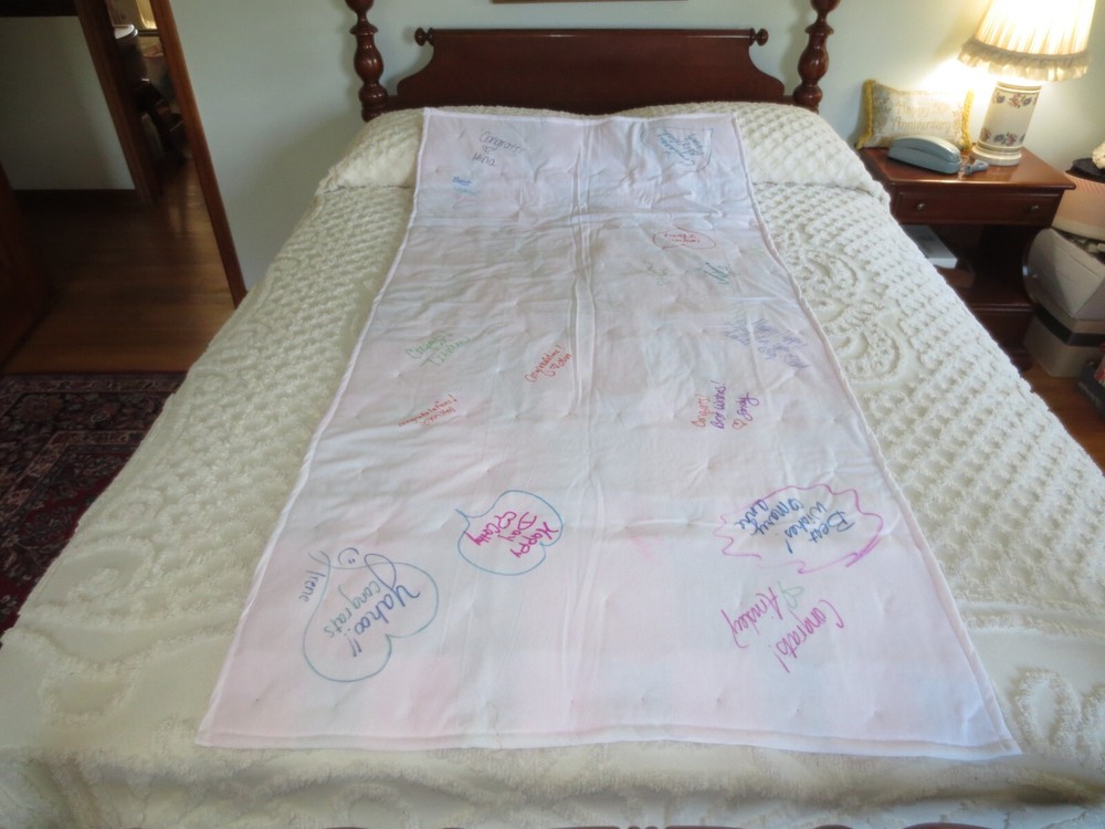 HANDMADE Signed CONGRATULATIONS! Tied PATCHWORK QUILT THROW - 33-1/2" x 69"