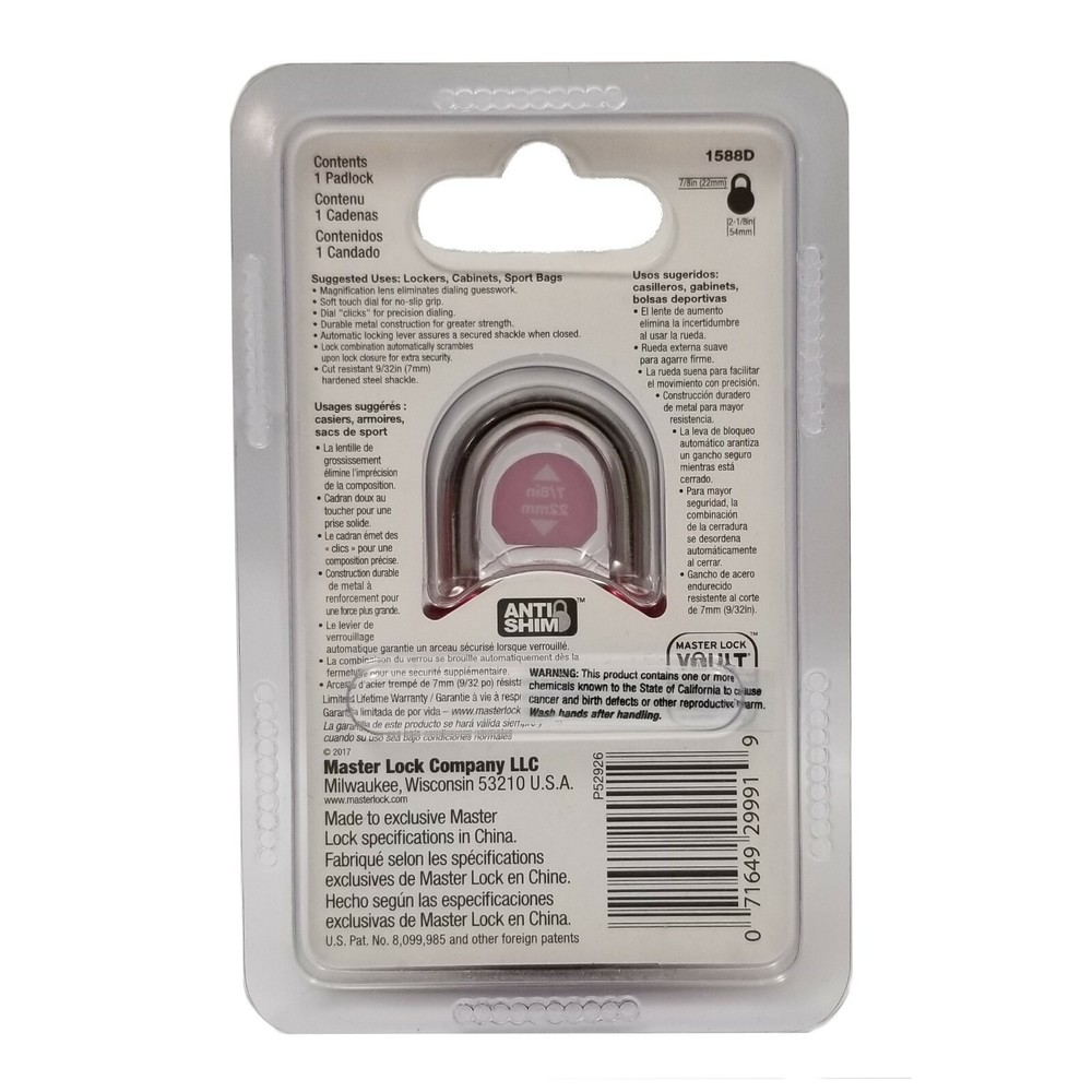 Master Lock 1588D Magnification Combination Dial Padlock, Red / NEW