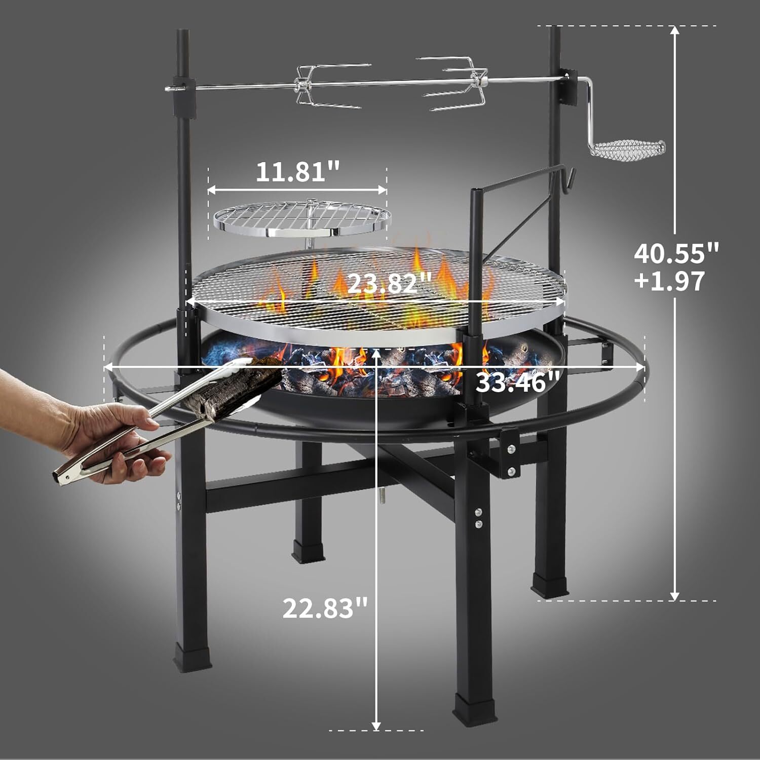 33" 2 in 1 Fire Pit w/Grills, Wood Burning Adjustable Swivel Cooking Grate BBQ