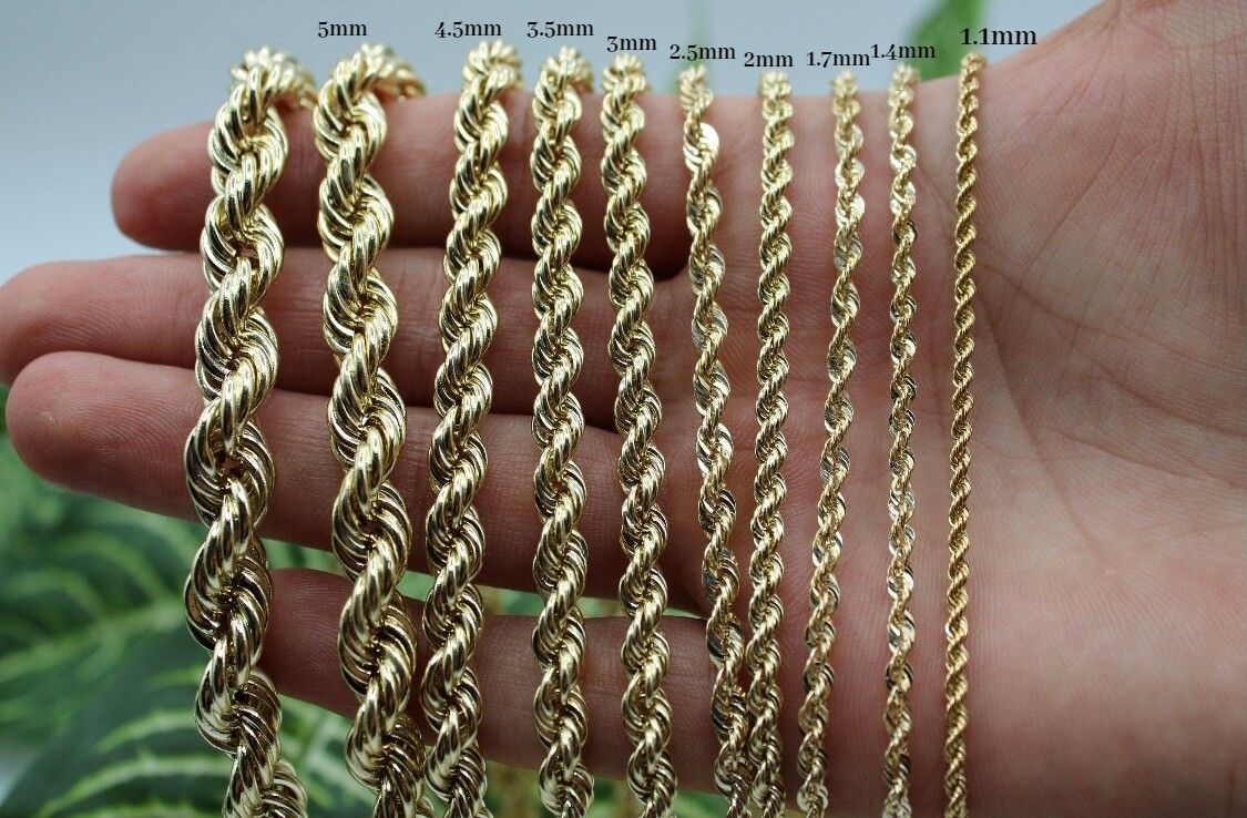 14K Gold Plated Sterling Silver Rope Link Chain Necklace 925 Silver Chain UNISEX